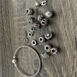 Pandora Elegant Silver Charm Bangle Set.